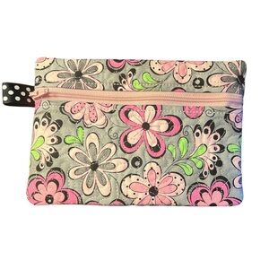 Hand Crafted Zipper Pouch Floral Pink and Green Zipper Wallet
